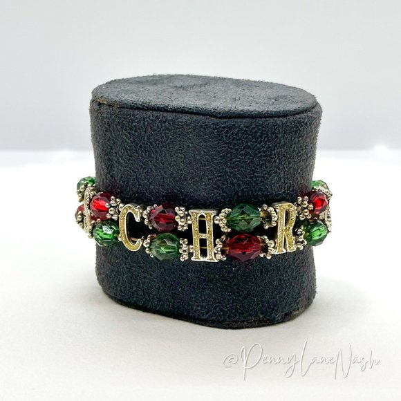 Vintage Jewelry - Vintage Retro Christmas Beaded Stretchy Bracelet